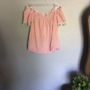 off-the-shoulder, striped blouse